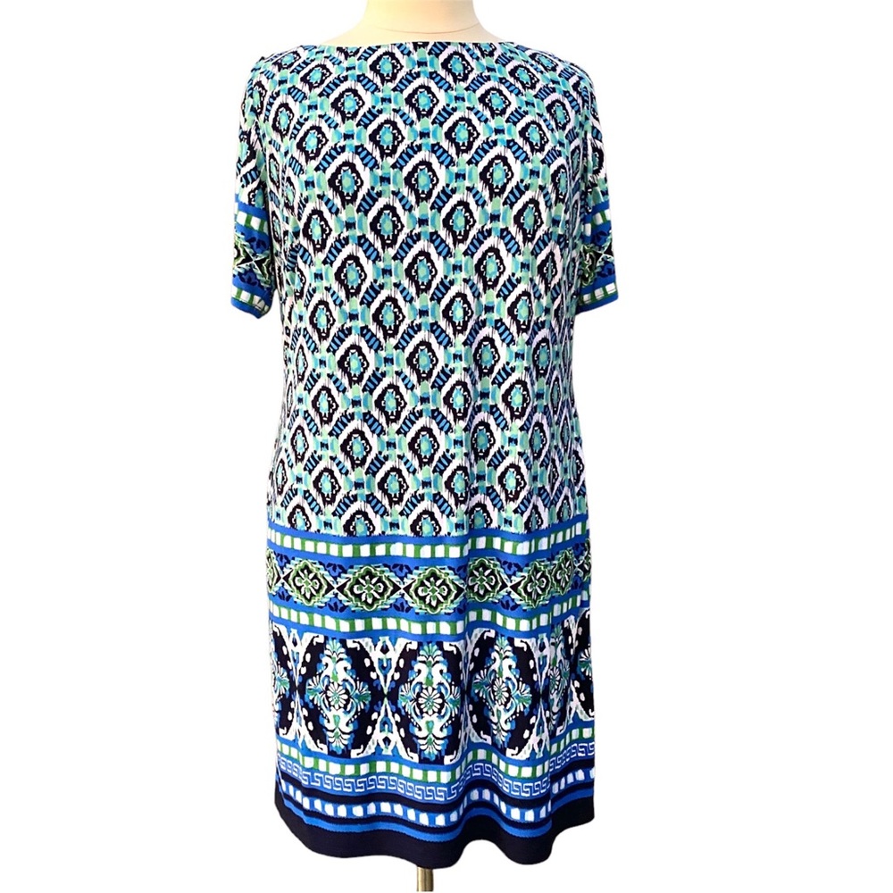 ELIZA J shift dress stretch tribal ikat print tunic plus size 16W striped blue